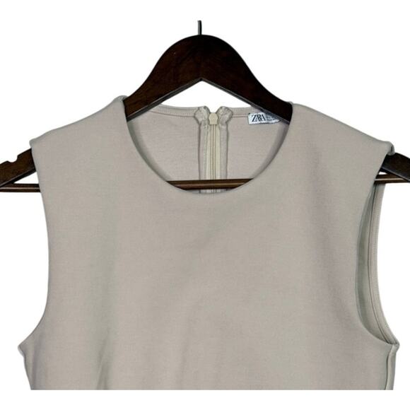 Zara Sleeveless Detailed Lining Fitted Classy Blouse Top Back Zip Up L Beige - Picture 2 of 14